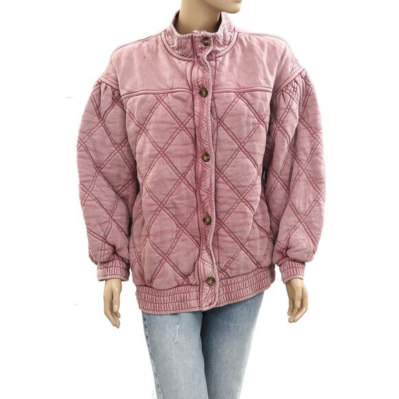Free People Juno Quilted Jacket Top Bomber Oversized Buttondown Cotton XS 284217
